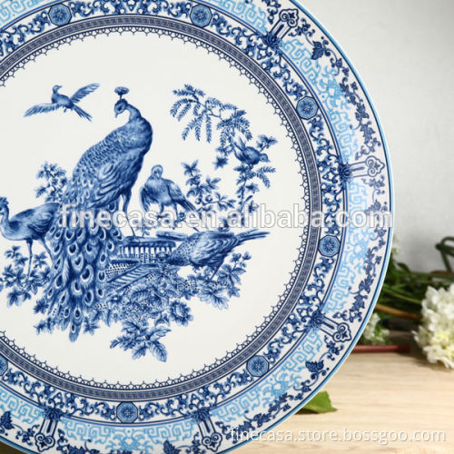 18.5 Inches Elegant New Bone China Blue and White Decorative Plate